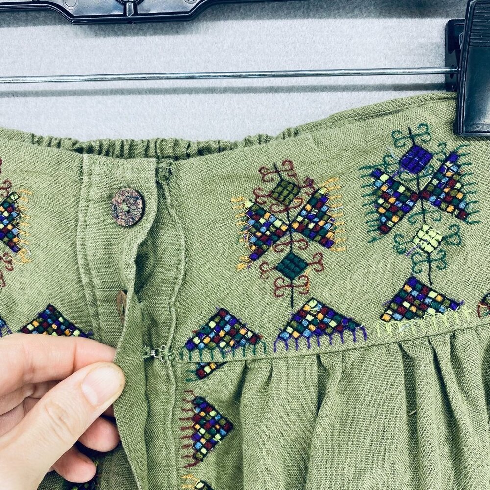 Maeve Cottagecore Skirt Womens 8 Green Embroidered Mini Costal Cowgirl Boho - Picture 4 of 11